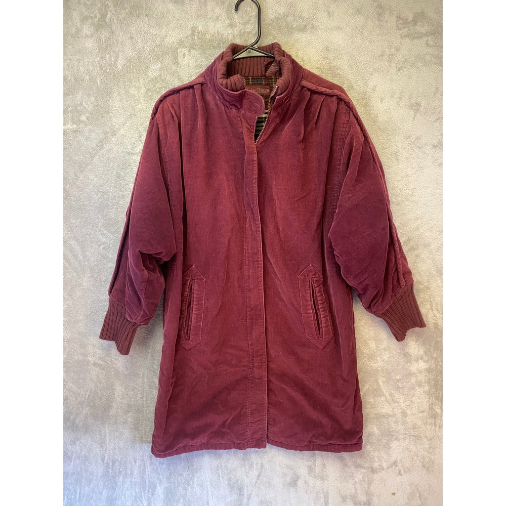 Weekend Edition Womens Burgundy Corduroy Plaid Lined Zip Up Jacket Size M